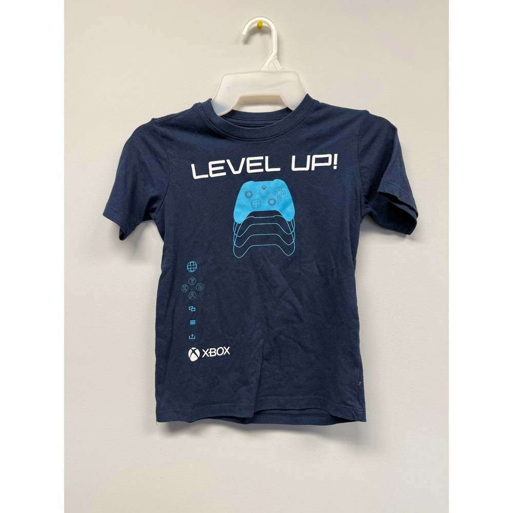 Xbox Boys Level Up Graphic T-Shirt Navy Blue Controller‎ Gamer Tee Size S 6/7